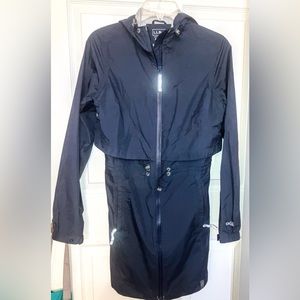 XXS LL Bean Hooded Knee Length Long Navy Raincoat